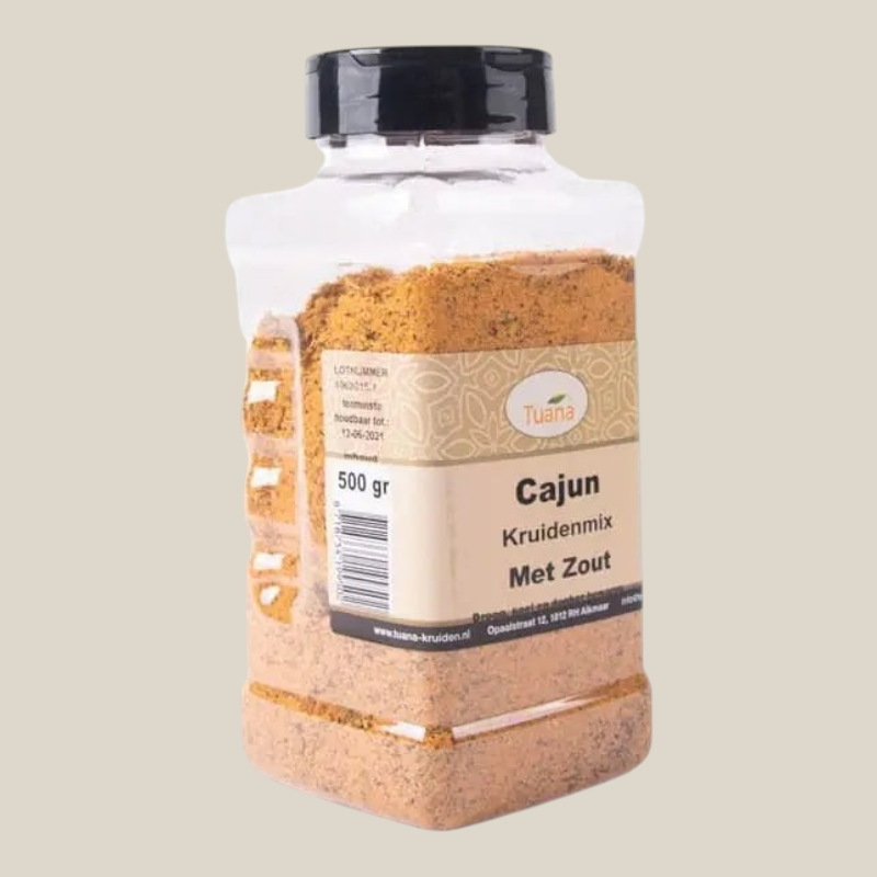Tuana Cajun Kruiden met Zout – pittige Cajun kruidenmix voor kip, vlees, vis, groenten en rijstgerechten