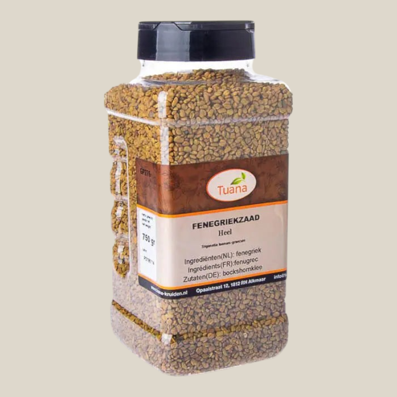 Tuana Fenegriekzaad Heel – aromatische fenegriekzaden met nootachtige smaak voor curry’s, stoofschotels, brood en kruidenmixen