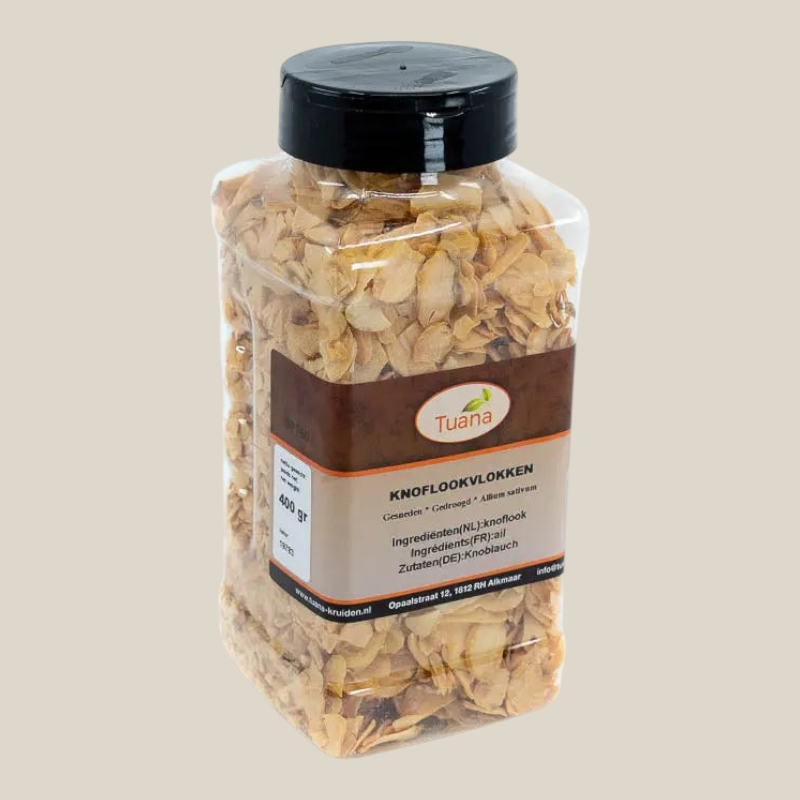 Tuana Knoflook Vlokken – gedroogde knoflookvlokken met aromatische smaak voor soepen, sauzen, vlees, vis en groentegerechten