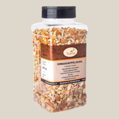 Tuana Sinaasappelschil – gedroogde sinaasappelschil met frisse fruitige smaak voor thee, gebak, desserts, sauzen en marinades