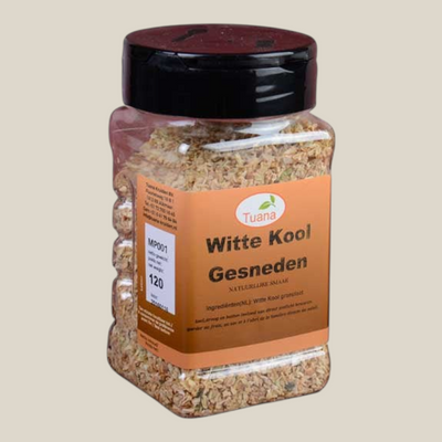 TuanaShop BV gedroogde gesneden wittekool in een transparante voorraadpot met zwart deksel
