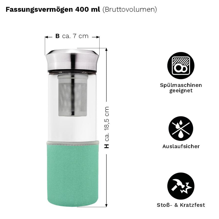 Theemaker 400ml – Glas met filter – Voor losse thee