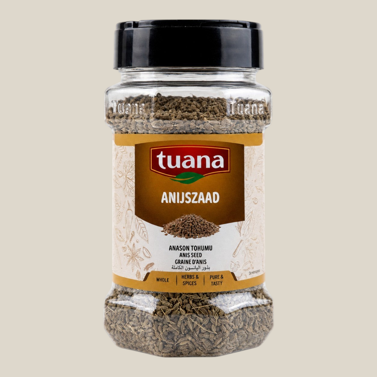 TuanaShop BV pot met heel anijszaad, een aromatisch kruid met een zoete dropsmaak voor bakken en gerechten.
