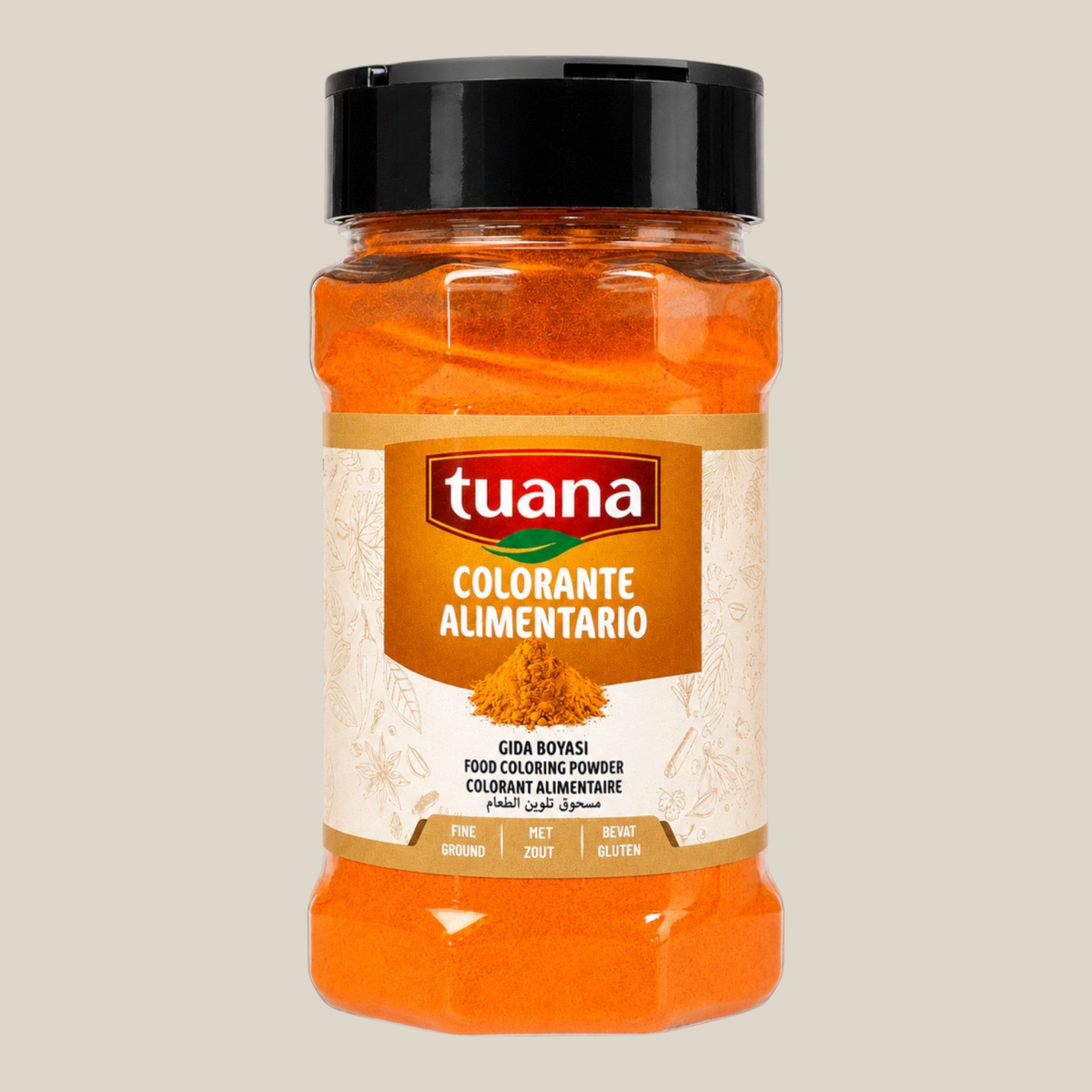 TuanaShop BV Colorante Zafran voedingskleurstof in een doorzichtige pot voor paella en rijstgerechten