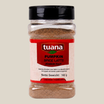 TuanaShop BV Pumpkin Spice Latte kruidenmix in een hersluitbare pot van 160g zonder zout voor een heerlijke herfstdrank