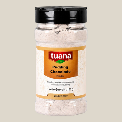TuanaShop BV chocoladepudding poeder in een handige 160 gram strooibus voor een romig en smaakvol dessert
