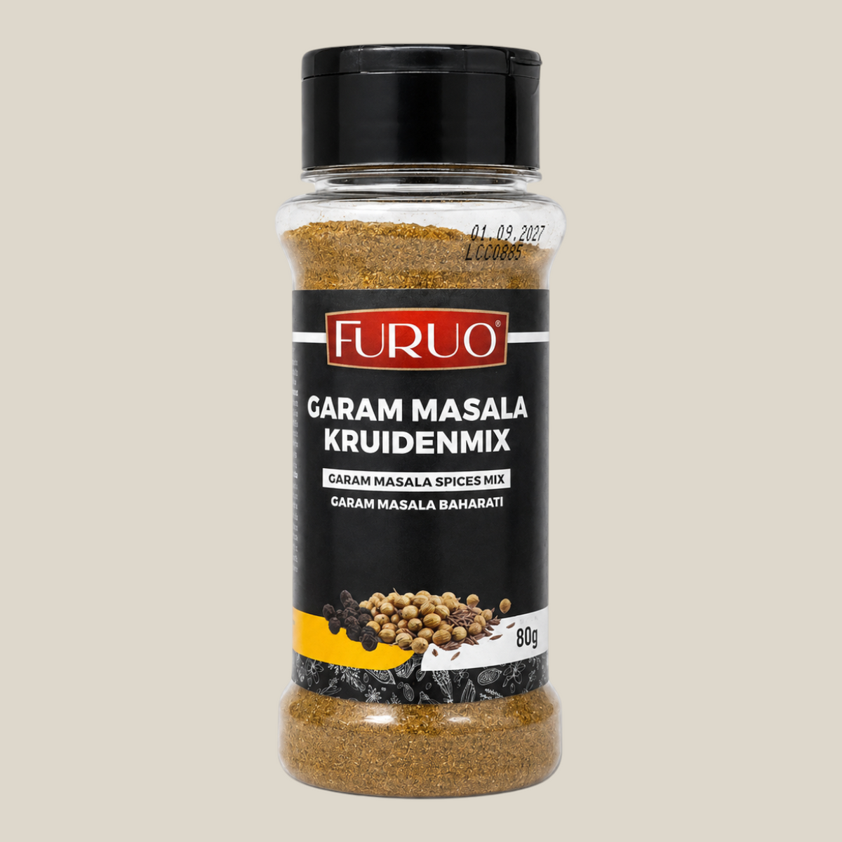 TuanaShop BV Furuo Garam Masala kruidenmix in een transparante strooibus met zwarte dop