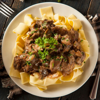 Biefstuk en champignons Alfredo