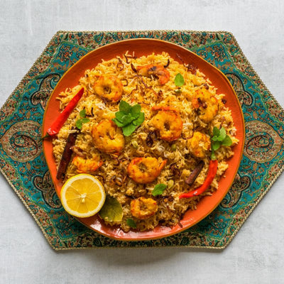 Saffraan-gepekelde garnalen