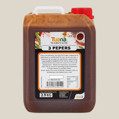 TuanaShop BV 3 Pepers marinade in een grote 2,9 kg jerrycan voor vlees, vis en groenten met een pittige smaak.