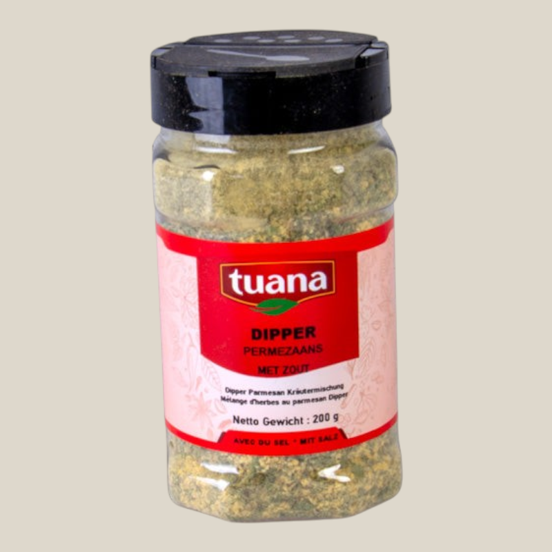 Tuana Dipper Parmezaans – Italiaanse kruidenmix met Parmezaanse smaak voor brood, olijfolie, pasta en salades