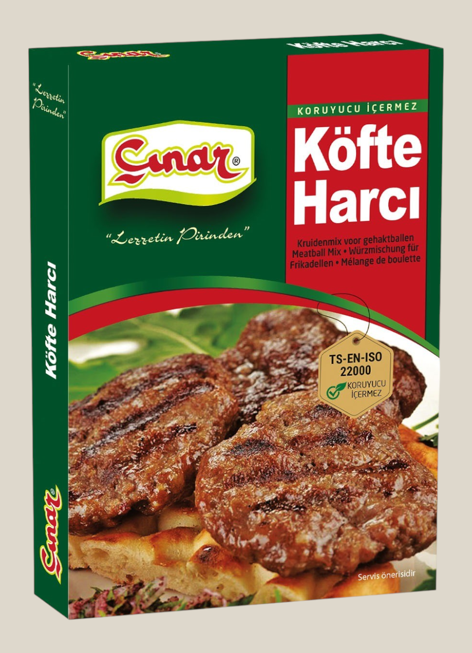 TuanaShop BV Çınar Köfte Harcı gehaktballenmix verpakking met een afbeelding van gegrilde köfte op platbrood.