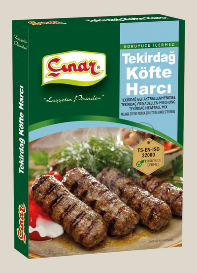 TuanaShop BV Çınar Tekirdağ Köfte Harcı kruidenmix voor authentieke Turkse gehaktballen in een groene verpakking.
