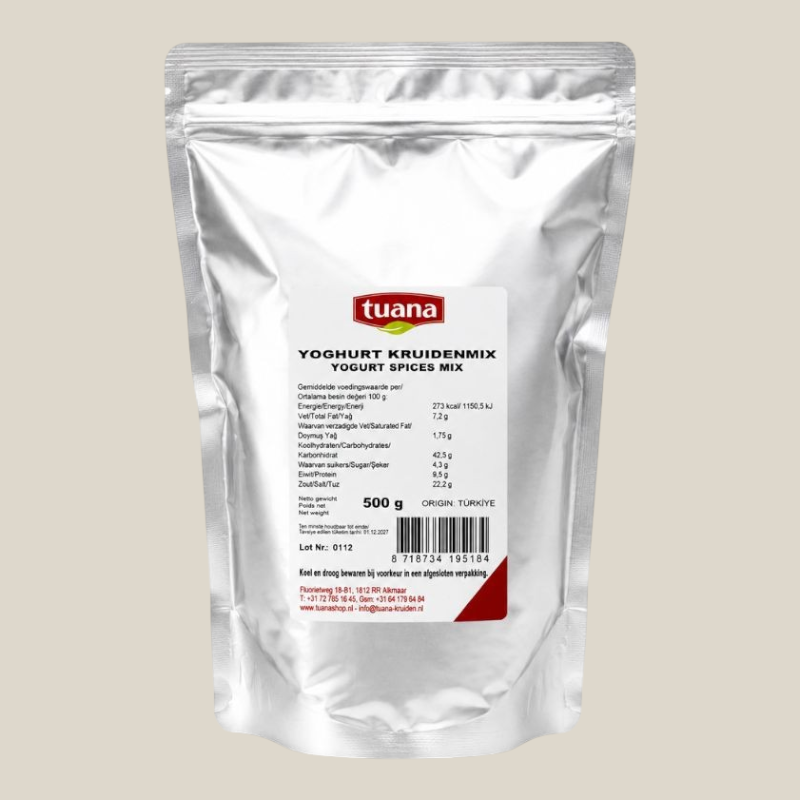 TuanaShop BV Yoghurt Kruidenmix in een hersluitbare verpakking van 500 gram voor heerlijke dips en sauzen.