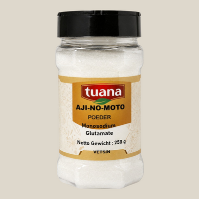 TuanaShop BV Ajinomoto Monosodium glutamaat Vetsin smaakversterker in een doorzichtige pot van 250 gram