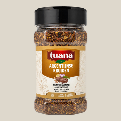 TuanaShop BV Argentijnse kruidenmix in een transparante strooibus voor vlees en barbecuegerechten