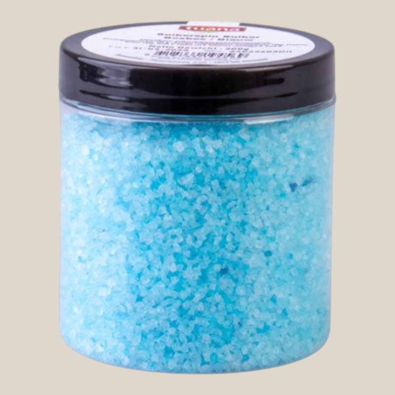 TuanaShop BV suikerspinsuiker met bosbessensmaak in een transparante pot met blauwe suikerkristallen