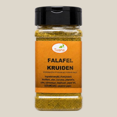 TuanaShop BV pot met authentieke falafel kruidenmix, een aromatische mix van komijn, knoflook en verse kruiden.