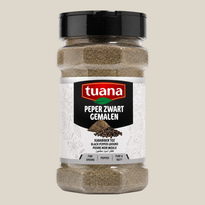TuanaShop BV pot met fijn gemalen zwarte peper voor een krachtige en pittige smaak in diverse gerechten