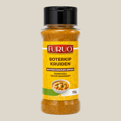TuanaShop BV Furuo Boterkip Kruiden specerijenmix in een transparante kruidenpot met zwarte dop