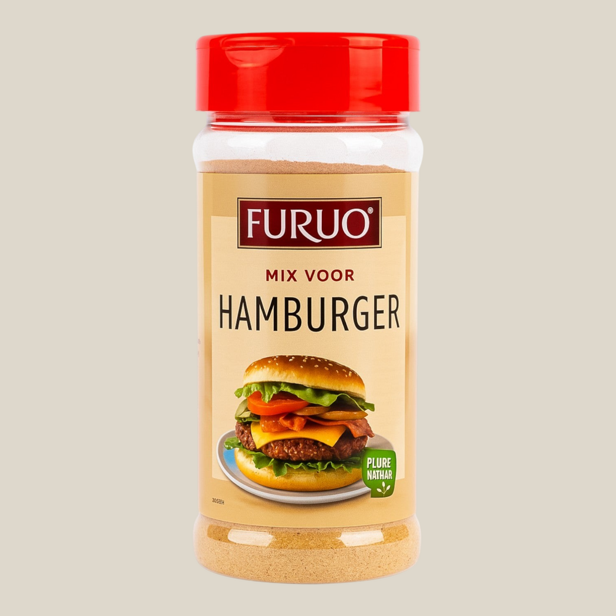 TuanaShop BV Furuo kruidenmix voor hamburgers in een doorzichtige strooibus met rode dop