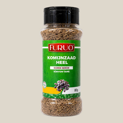 TuanaShop BV Furuo hele komijnzaadjes in een doorzichtige kruidenpot van 80 gram voor diverse wereldgerechten