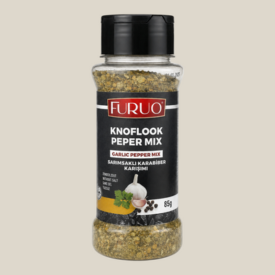 TuanaShop BV Furuo knoflook peper mix kruiden in een doorzichtige strooibus van 85 gram