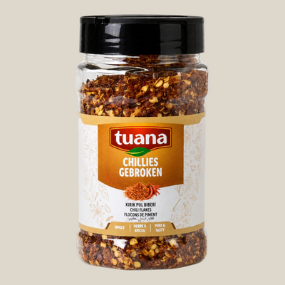 TuanaShop BV pot met gebroken Pili Pili pepers voor een pittige smaak in sauzen en gerechten