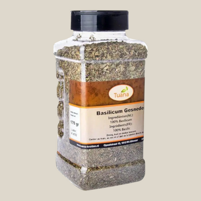 TuanaShop BV pot met gedroogde gesneden basilicum voor pasta, pizza en sauzen
