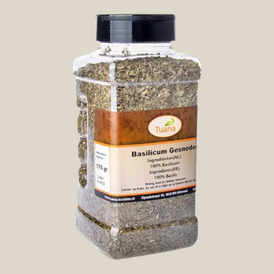 TuanaShop BV pot met gedroogde gesneden basilicum voor pasta, pizza en sauzen
