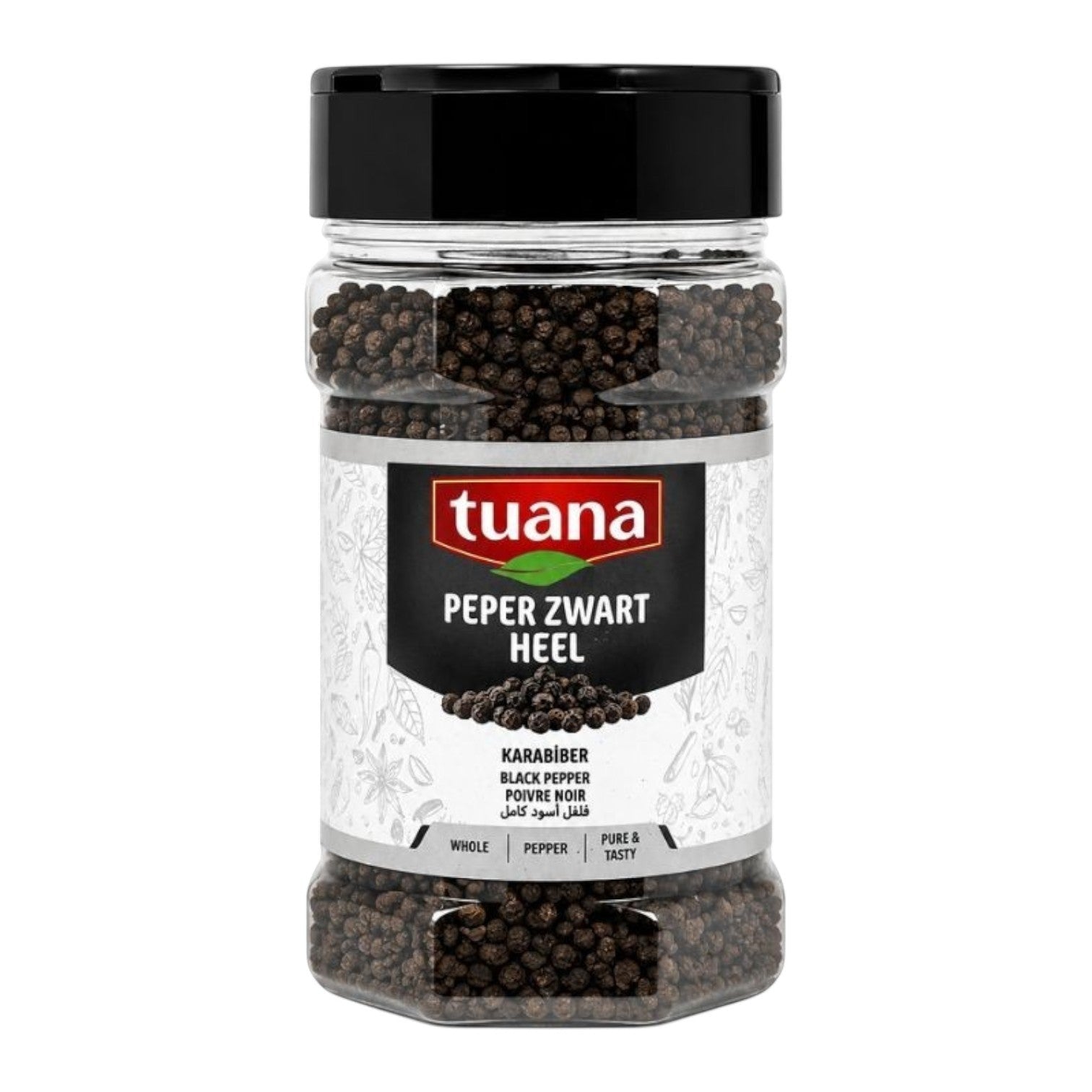 TuanaShop BV pot met hele zwarte peperkorrels voor een krachtige en aromatische smaak in gerechten